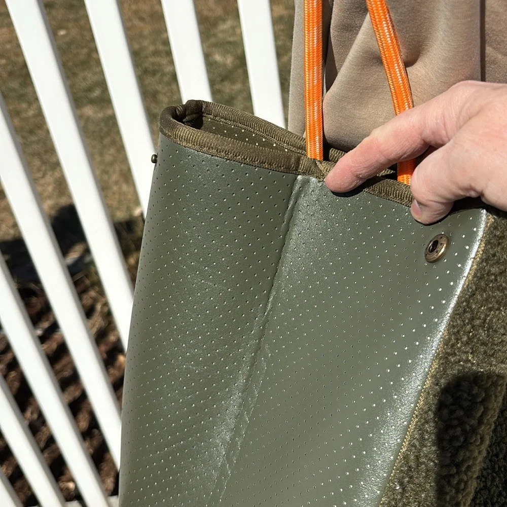 Anthropologie Green Faux Sheepskin Large Tote, with Pouch - Picture 8 of 9